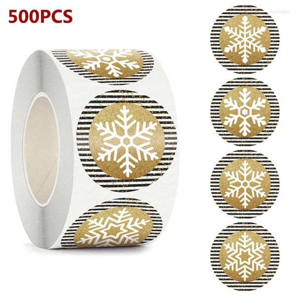 Papier Cadeau 500 Pc 1.5 '' Rond Flocon De Neige Autocollants De Noël Glitter Stripe Stickers Auto-Adhésif Pour Office School Holiday XMAS Party