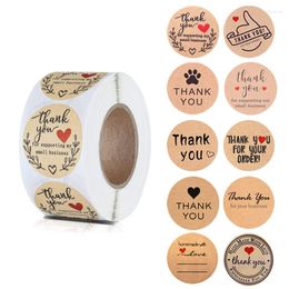 Enveloppe-cadeau 500 PCS / Roll Kraft Paper Thank Your Sticker 1 pouce Sceau d'étiquette Stickers Scrapbooking Maker