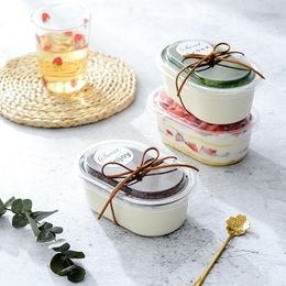 Geschenkomschakeling 500 ml Clear Oval Plastic Box Cake Bowl Mousse Yoghurt Container Wedding Dessert verpakkingsfeestje