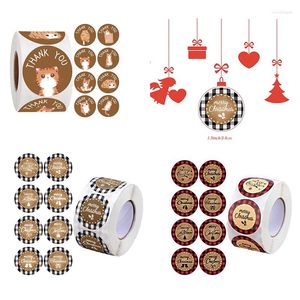 Cadeau cadeau 500pc Joyeux Noël Merci Plaid décoratif autocollant boîte d'emballage étiquette étiquettes de Noël pour les petits propriétaires vendeurs décor de cuisson