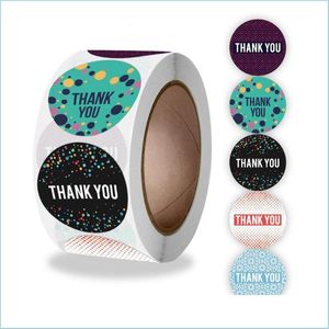 Enveloppe-cadeau 500pcs 1 pouces Autocollants de remerciement pour les petites entreprises Circle Paper Label 5 Designs Enveloppe Invite Card Box Gift Box Wrap Dr Dhpso