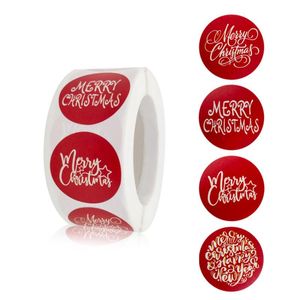 Enveloppe cadeau 500pcs 4 styles rouges joyeux Noël autocollants rond Adhésif Étiquettes Scrapbooking Sticker pour la fête de vacances Kids Diygift
