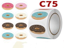 Cadeauverpakking 500 stuks Donuts Vorm Leuke Cartoon Kinderen Sticker Verpakking Handgemaakte Vakantie Decoratie Dank U Seal9104488
