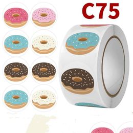 Gift Wrap 500 Stuks Donuts Vorm Leuke Cartoon Kinderen Sticker Verpakking Handgemaakte Vakantie Decoratie Dank U Seal Drop Levering Thuis Dhvps