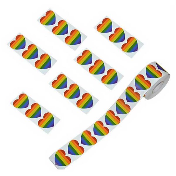 Emballage cadeau 500pcs autocollants Gay Pride amour est arc-en-ciel drapeau en forme de coeur étiquette de voiture Festival fête faveurs décorations210u