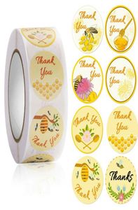 Cadeau cadeau 500pcs Honey Bee Merci Autocollants Décor Thanksgiving Day Cercle Rouleau Seal Étiquette Chrome Papier Mariage Petite Entreprise Ta2252690