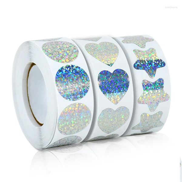 Emballage cadeau 500pcs laser blanc amour coeur étoiles autocollants ronds décoration à la main festival fête d'anniversaire étiquette d'étanchéité autocollant fournitures 7z