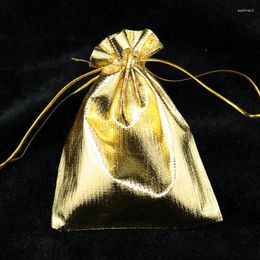 Cadeau cadeau 500pcs / lot sacs de satin plaqué or 7 9cm petits bijoux de mariage cadeaux emballage faveur sac de bonbons