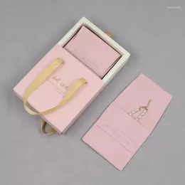 Cadeau cadeau 500pcs / lot en gros logo personnalisé petit papier rose carton anneau tiroir emballage boîte à bijoux et pochette intérieure avec imprimé