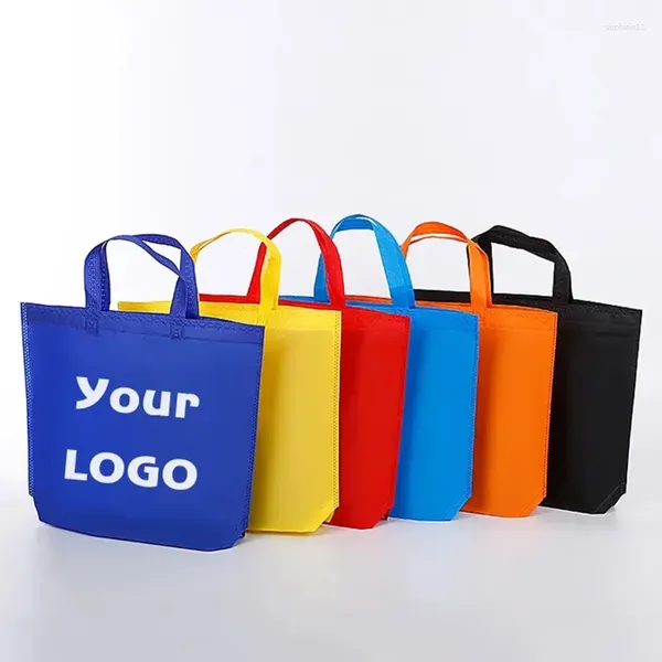 Cadeau cadeau 500pcs / lot en gros sac à provisions personnalisé avec impression de logo de bonne qualité sacs en tissu non tissé respectueux de l'environnement poignée