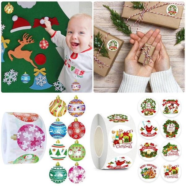 Emballage cadeau 500 pièces autocollants joyeux noël pour la décoration de fenêtre de fête boîtes de noël merci décor autocollant