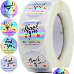 Cadeau cadeau 500pcs Rainbow Holo Merci Autocollants 4 modèles holographiques pour soutenir mes étiquettes de petite entreprise Wrap273S273W Drop Del Dhw6K