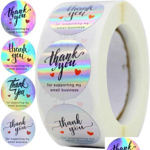 Geschenkomschakeling 500 stks Rainbow Holo Dank u stickers 4 ontwerpen Holographic voor het ondersteunen van mijn kleine zakelijke labels wrap273S273W drop del d ot4yr