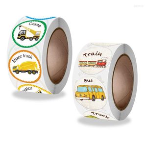 Envoltura de regalo 500 unids / rollo 2.5 cm pegatinas de recompensa para niños lindos dibujos animados transporte tren excavadora escuela maestros etiquetas adhesivas