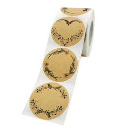 Envoltura de regalo 500pcs/rollo de 2 pulgadas con 4 diseños de patrones pegatinas de etiqueta superficie lisa cinta impresa floral marrón marrón