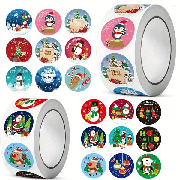 Envoltura de regalo 500 unids / rollo Pegatinas navideñas navideñas 2,5 cm / 1 pulgada Sello de tarjeta Sellos autoadhesivos Regalo decorativo