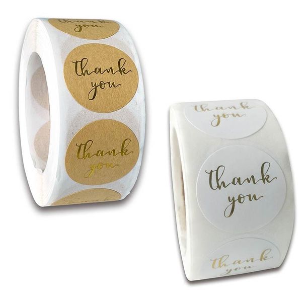 Papel de regalo 500 uds/rollo de papel de aluminio dorado estampado gracias pegatinas patrón de rama de olivo papel Kraft embalaje de etiquetas DIY artesanía boda regalo delicado