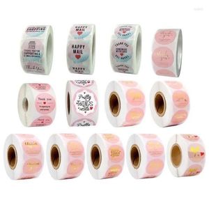 Cadeauverpakking 500 stuks/rol Roze Diy Bedankt voor uw bestelling Stickers Bruiloft Handgemaakt met liefde Ronde zegeletiketten Scrapbooking Drop Deli Dhset