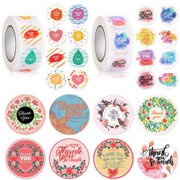 Geschenkomschakeling 500 stks/roll Dank u Bloemen Sticker Papierlabels Ronde beloning Pracking Stickers Wedding Party ENVELOPE SEALS briefpapier