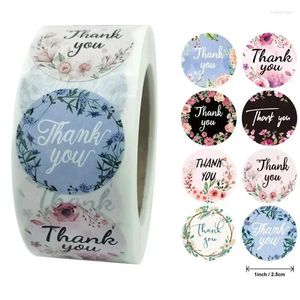 Geschenkwikkeling 500 stks Roll Dank u stickers Labels Stempel Rond bloemen Multicolor enveloppen Leuke sluiting Wedding Decoratie
