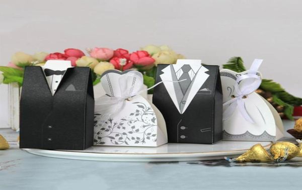 Emballage cadeau 50100pcs Boînes de bonbons sacs Bridal Groom Cas de marié Vobe de robe de smoking avec boîte à ruban Décoration de fête de mariage Favors Giftgif1794955