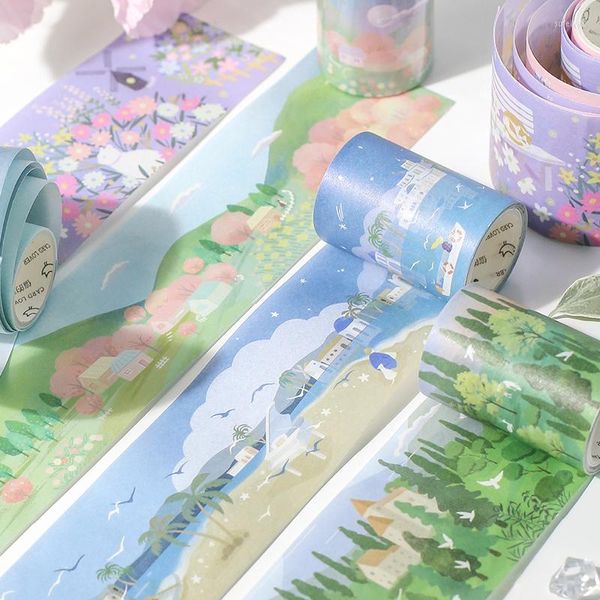 Cadeau cadeau 50mm de large dessin animé mignon Washi bande paysage peinture bricolage scrapbooking autocollant étiquette masquage fournitures de bureau scolaire