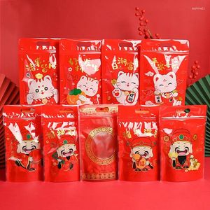 Emballage cadeau 50pcs 15x23cm 2024 Année chinoise Flocon de neige croustillant Nugat Candy Cookie Auto-debout Sacs à fermeture à glissière Emballage de cuisson