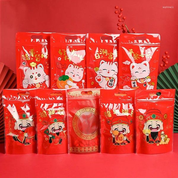 Emballage cadeau 50pcs 15x23cm 2024 Année chinoise Flocon de neige croustillant Nugat Candy Cookie Auto-debout Sacs à fermeture à glissière Emballage de cuisson