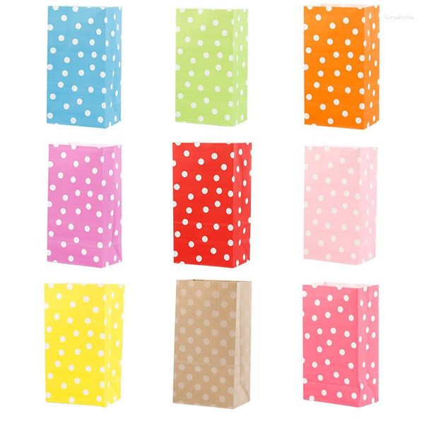 Envoltura de regalo 50 unids 24x13x8 cm Color Dot Kraft Bolsas de papel Rojo Navidad Bolsillo plano Fiesta de cumpleaños Galleta Pan Caramelo Fondo cuadrado