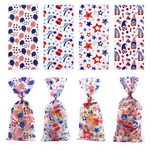 Emballage cadeau 50 pièces 4 juillet Cellophane sacs fête de l'indépendance conceptions patriotiques bonbons biscuit traiter pour les fournitures de décoration de fête