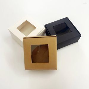 Emballage cadeau 50 pièces 7X7X3CM savon fait main petite boîte en papier bijoux creux fenêtre ouverte délicate Kraft Spot