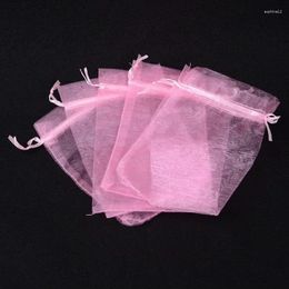 Envoltura de regalo 50 unids 7x9 9x12 10x15 13x18 cm Bolsas de organza rosadas Embalaje de joyería Bolsas dibujables de boda 55