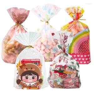 Emballage cadeau 50pcs sac mignon bonbons biscuits sacs d'emballage en plastique avec des fils d'or bricolage fournitures de cuisson de mariage de Noël