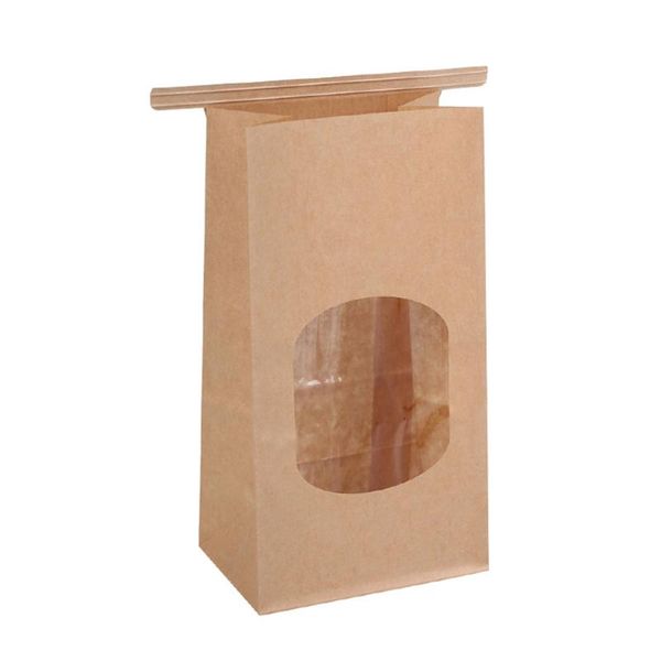 Cadeau cadeau 50pcs sacs de boulangerie avec fenêtre transparente scellant le sac en papier kraft résistant à la graisse pour les accessoires de cuisine de café de biscuit alimentaire cadeau cadeau cadeau