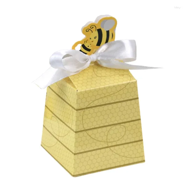 Envoltura de regalo 50 unids Abeja Favores Caja de regalos Lindo bautismo de miel Cajas de dulces huecas con cinta Bautizo Baby Shower Nacido Decoración de fiesta de boda