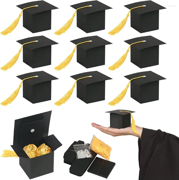 Envoltura de regalo 50 unids Black Bachelor Hat Cap Caja de caramelo para la graduación Cajas de embalaje de galletas Bolsa 2024 Grad Felicitación Suministros de fiesta