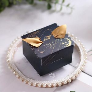 Emballage cadeau 50pcs or noir sacs de faveurs de mariage créatifs avec ruban d'aile boîtes de bonbons sucrés bébé douche fête Packing1