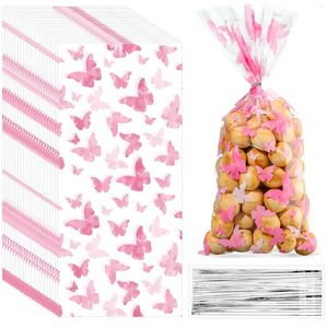 Enveloppe cadeau 50pcs Butfly Sacs de cellophane Pink Pinkflies Goody Candy Sac Girl Girl Birthday Party Supplies Baby Shower Decorations de mariage