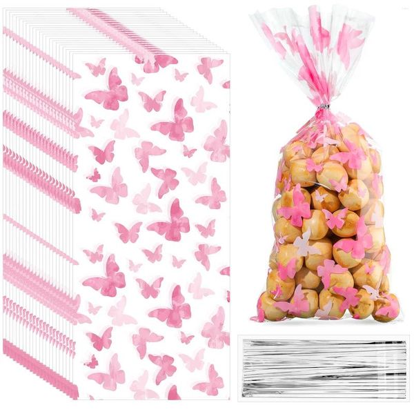 Envoltura de regalo 50pcs Butterfly Celophane bolsas de mariposas rosadas.