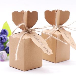 Cadeau cadeau 50pcs sacs de bonbons vintage rétro kraft boîte de papier boîtes de faveur de mariage emballage de fête avec corde et étiquette de remerciement