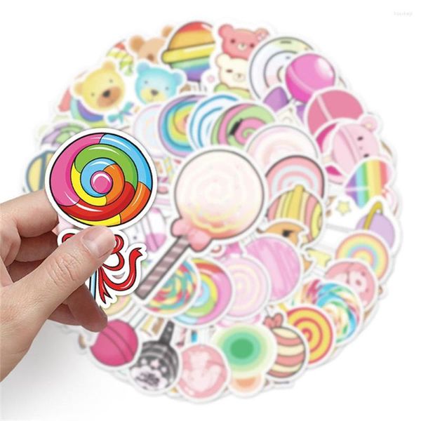 Papel de regalo 50 Uds Candy Ranbow Lollipop pegatinas para guitarra cuadernos papelería Bloc de notas suministros Adesivos pegatina estética