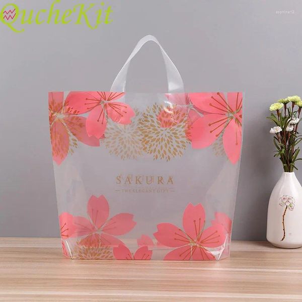 Envoltura de regalo 50pcs Blassoms de cerezo bolsas de plástico Bolsa de compras transparentes grandes para ropa de negocios Favores de bodas