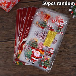 Enveloppe-cadeau 50pcs Sac d'emballage de bonbons de Noël avec biscuits à ruban Biscuit BAKE BALLE PLAST