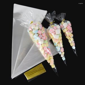 Papel de regalo 50 Uds bolsa de embalaje de celofán transparente caramelo de cono transparente para DIY favores de fiesta de boda aperitivos palomitas de plástico