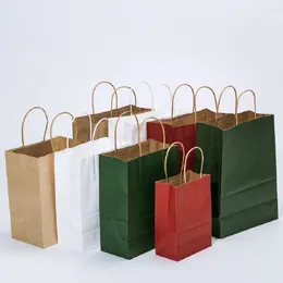 Emballage cadeau 50pcs couleur sac en papier kraft avec poignée fête d'anniversaire biscuits sacs à provisions emballage vacances