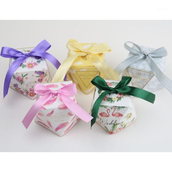 Emballage cadeau 50pcs Creative Marbre Fleur Polygone Bonbonnière Décoration De Mariage Multicolore Cadeaux Emballage Sacs Fête D'anniversaire Supplies1