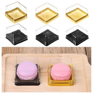 Emballage cadeau 50pcs Emballage de cupcakes Boîtes à gâteaux de lune carrées en plastique Conteneur de bouffées de jaune d'oeuf Emballage doré Multi Taille Mariage Fête d'anniversaire