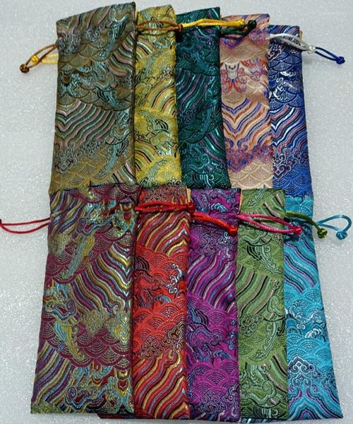 Papel de regalo, 50 Uds., bolsas de seda con cordón largo personalizadas, venta al por mayor, bolsas étnicas de brocado chino con bolsa de tela de satén forrada, joyería