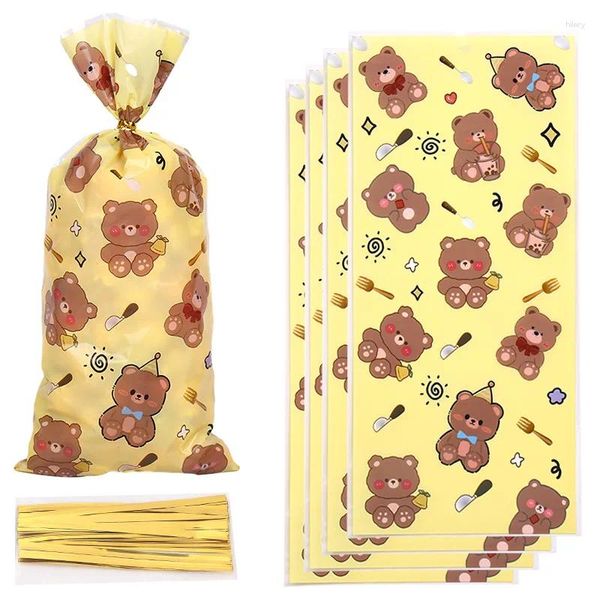 Envoltura de regalo 50pcs lindas bolsas de osos galletas de fiesta envolvente de dulces decoración de la decoración del cordón del cordón