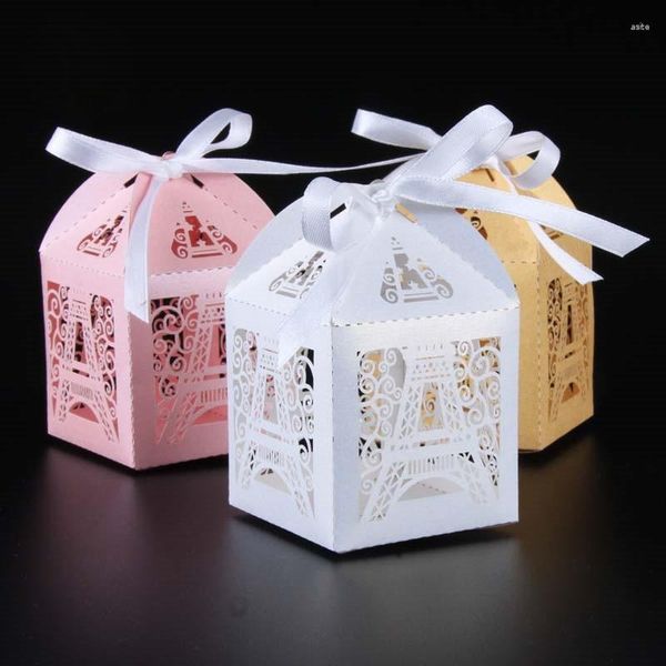 Cadeau cadeau 50pcs tour eiffel boîtes de bonbons de mariage baby shower fournitures de fête creuser conteneur d'emballage